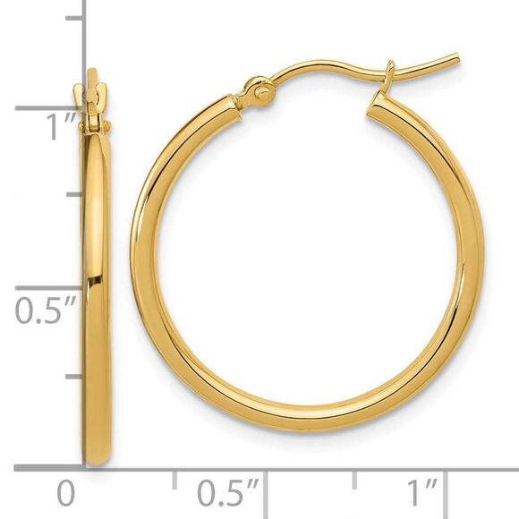 2mm Round Hoop Earrings in 10k Yellow Gold, 24mm (15/16 Inch) - Picture 5 of 6